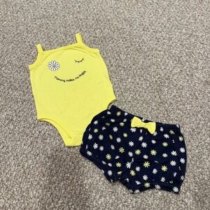 Garanimals Baby Girls Yellow Daisy‎ Smocked Shorts Bodysuit Set Size 6-9 Months